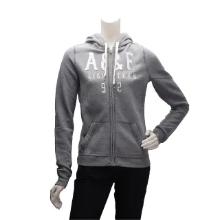 【Abercrombie & Fitch】EIGH TEEN內刷毛拉鍊帽T外套(女-灰609835884)