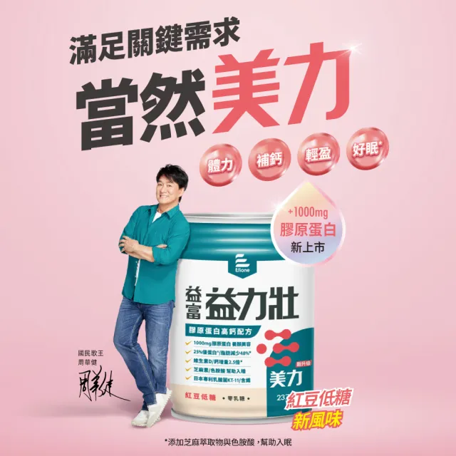 【益富】益力壯美力 膠原蛋白高鈣配方-紅豆低糖 237ml*24入*3箱(成人營養品、25%優蛋白增肌、周華健代言)