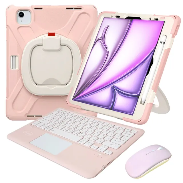 【Powerway】Powerway For 2025 iPad Air 13吋 -M3/2024 -M2專用樂環型藍牙鍵盤-包護殼(送同色無線滑鼠)