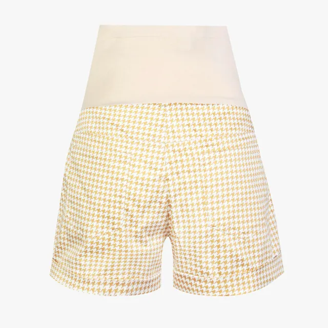 【Gennies 奇妮】千鳥格紋短褲-卡其/灰細格(孕婦褲 一體成型 無痕褲頭)