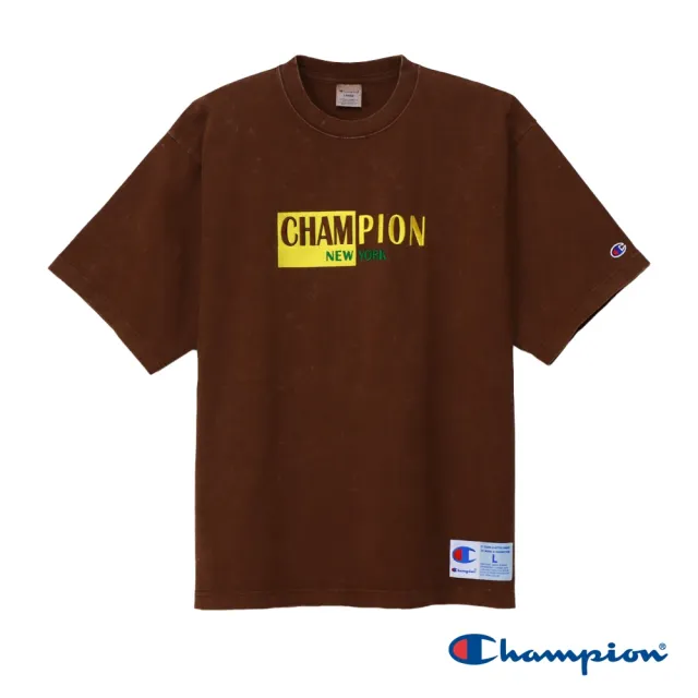 【Champion】官方直營 男款-ACTION STYLE 繡花水洗效果短袖上衣-褐色(C3-Z306-860)