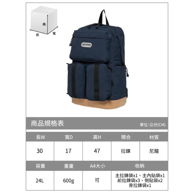 【OUTDOOR】雙11 率真年代15.6吋電腦經典後背包-深藍色 OD153332NY(經典美式休閒背包品牌)