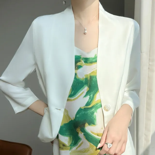 【米蘭精品】雙11優惠 女外套高級緞面西裝外套絲質外套法式絲綢外套天絲西服(七分袖修身短款5色t1lc82)