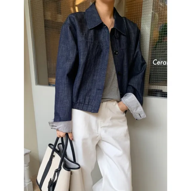 【米蘭精品】雙11優惠 美式牛仔外套丹寧夾克經典牛仔襯衫(棉麻水洗牛仔短款女外套t1kr59)