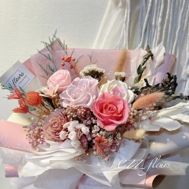 【喜滋滋】輕甜莓果永生花花束(情人節花束/生日禮物/告白花束/週年紀念/畢業花束/520)
