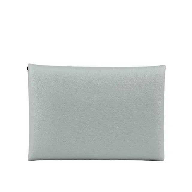 【Hermes 愛馬仕】Calvi Duo Evercolor皮釦式卡片夾/零錢包(冰川藍)