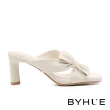 【BYHUE】簡約氣質純色蝴蝶結羊皮軟芯方頭高跟拖鞋(白)