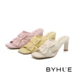 【BYHUE】簡約氣質純色蝴蝶結羊皮軟芯方頭高跟拖鞋(白)