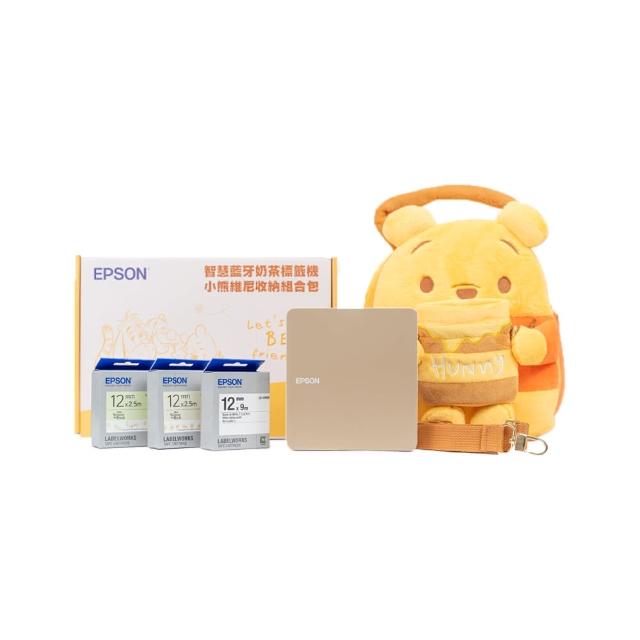 【EPSON】官方直營 小熊維尼收納包+3捲標籤帶組★LW-C610 智慧藍牙奶茶標籤機(2年保固組)