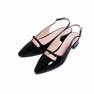 【KOKKO】輕奢微性感尖頭後拉帶低跟包鞋(黑色)