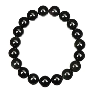 【正佳珠寶】黑曜石單眼黑耀石避邪手珠10mm｜日本彈力繩(避邪黑曜石手珠)
