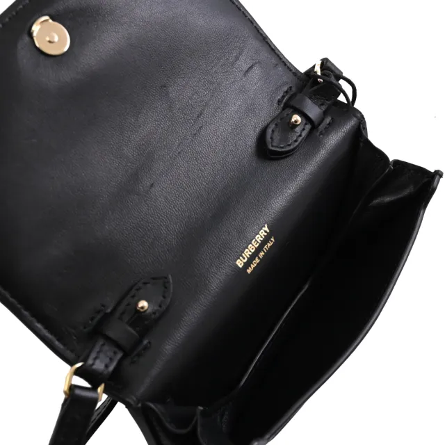 【BURBERRY 巴寶莉】經典燙LOGO小牛皮卡片包零錢包斜背包小廢包(黑)