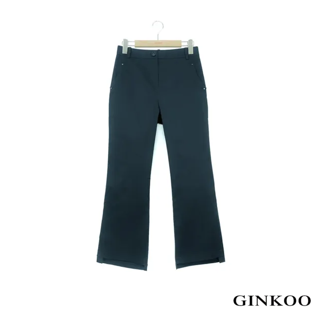 【GINKOO 俊克】褲衩撞色車線微喇叭褲