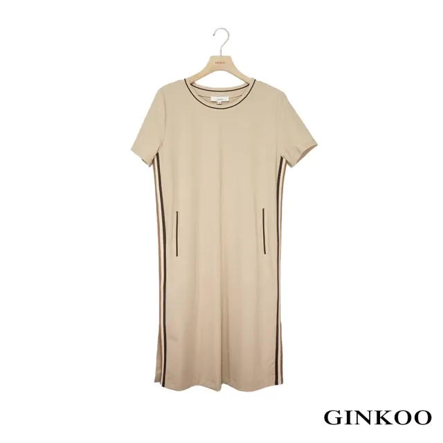 【GINKOO 俊克】素色雙邊線短袖洋裝