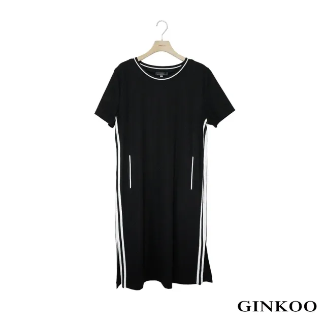 【GINKOO 俊克】素色雙邊線短袖洋裝
