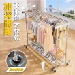 【Ashley House】不銹鋼雙層雙排桿置物層架多功掛衣架-附輪(衣帽架 衣架 收納架 曬衣架 鞋架)