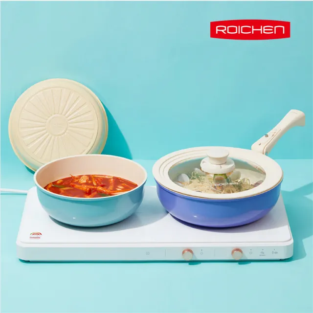 【Roichen】韓國製 28cm深炒鍋+可拆把手(IH爐 全火源適用 露營 輕量鍋陶瓷塗層不沾鍋)