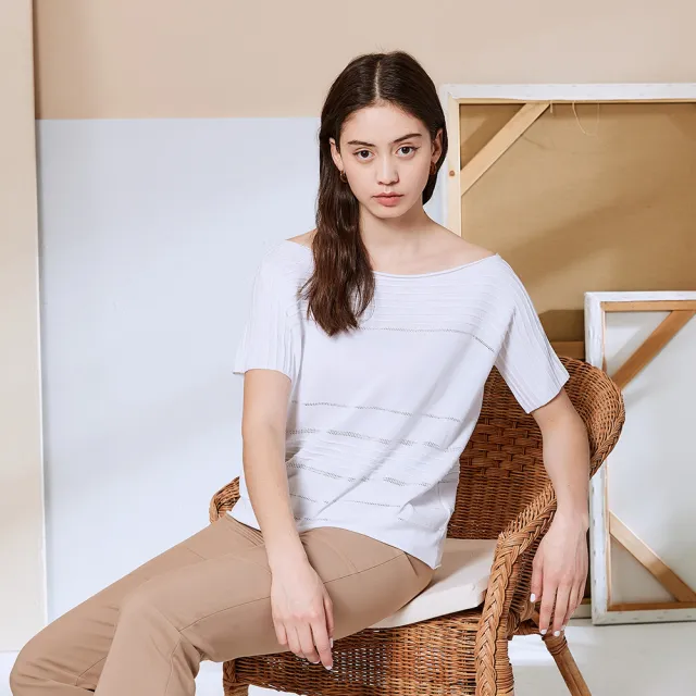 【ICHE 衣哲】Cop.Copine簡約船領斜肩親膚針織上衣(兩色)