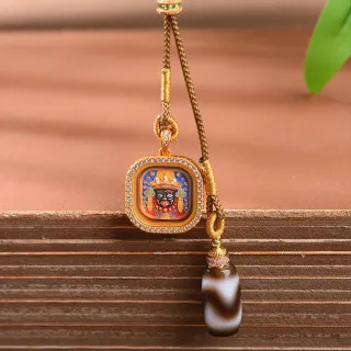 【KT DADA】藏式吊墜 飾品 手繪吊墜 扎基拉姆 唐卡飾品 避邪吊墜 女生項鍊 女財神 招財納