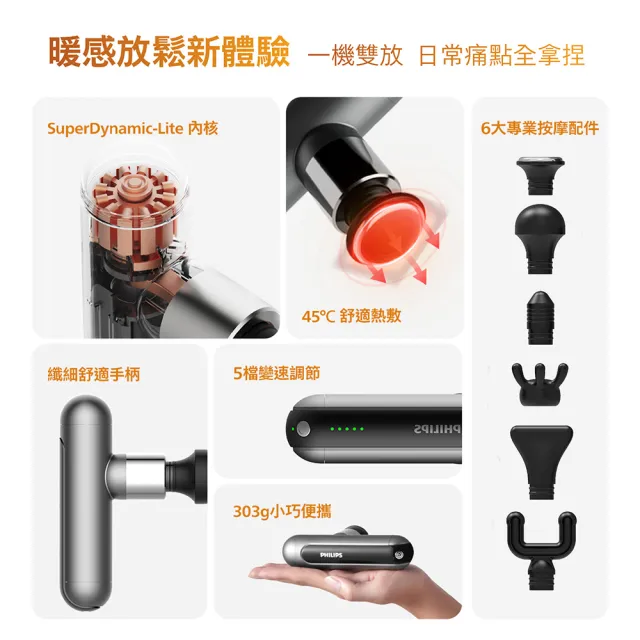 【Philips 飛利浦】迷你運動筋膜槍灰(PPM7303)