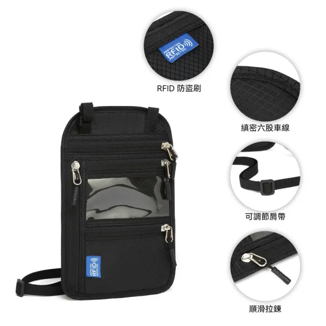 【Dagebeno荷生活】旅用多功能防水包 牛津布斜背包 防RFID竊盜多層分區收納護照包(2入)