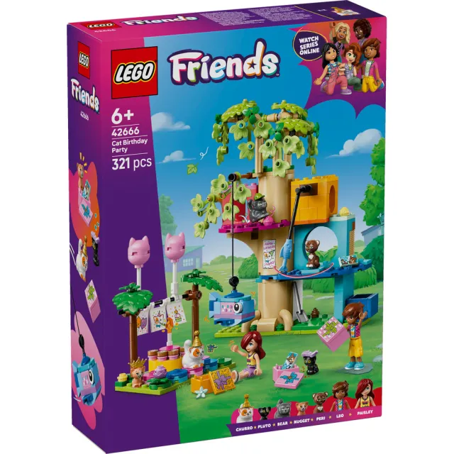 【LEGO 樂高】Friends 42666 貓咪生日派對和樹屋(動物 居家擺設 積木 兒童玩具)