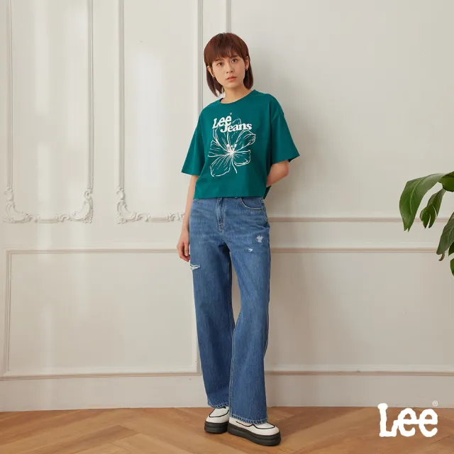 【Lee】女裝 牛仔褲 / 428 刷破 高腰舒適直筒 中藍洗水(LB517057568)