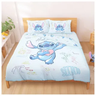 【享夢城堡】天絲卡通四件式床包兩用被套組－雙人加大-迪士尼史迪奇Stitch 海景時光-藍