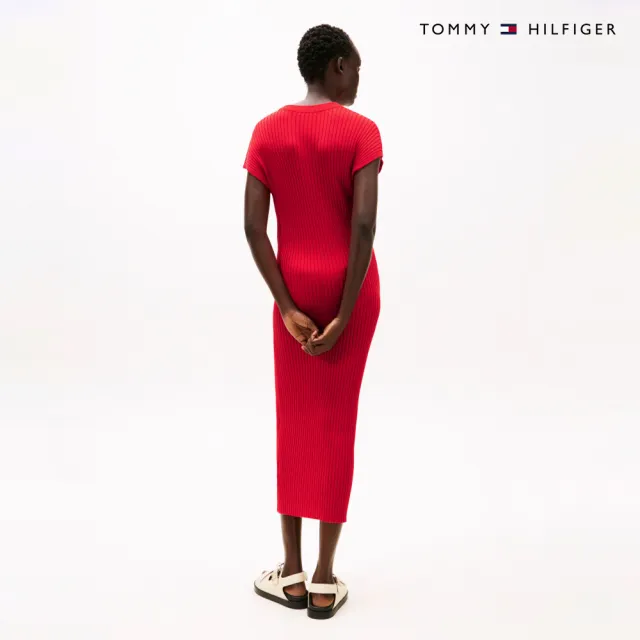 【TOMMY HILFIGER】官方旗艦館 Jisoo同款 短袖羅紋長版連身針織裙_紅色