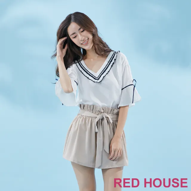【RED HOUSE 蕾赫斯】荷葉邊素面綁帶短褲(共2色)