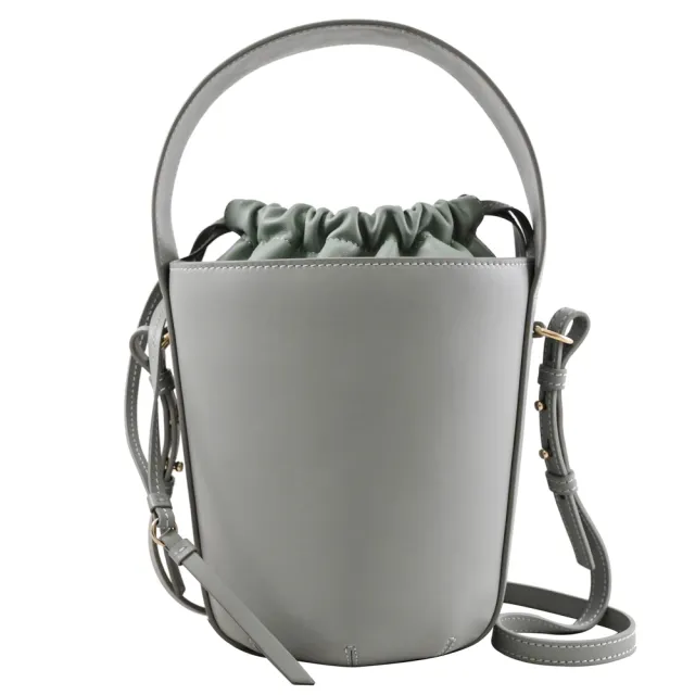 【Chloe’ 蔻依】Sense Bucket 簡約電繡LOGO小牛皮手提兩用包水桶包(灰綠)