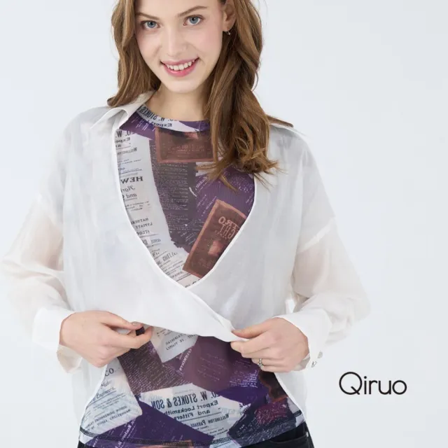 【Qiruo 奇若名品】春夏專櫃白色透明罩衫7069A 長袖上衣 