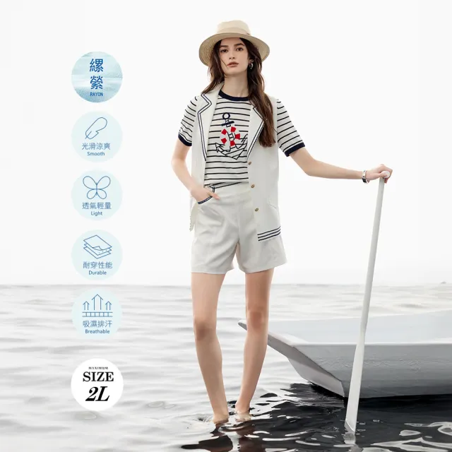 【ILEY 伊蕾】海軍風船錨緹花縲縈針織上衣(白；M-2L；1251375005)