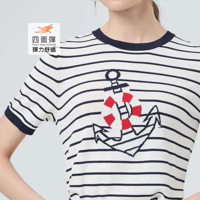 【ILEY 伊蕾】海軍風船錨緹花縲縈針織上衣(白；M-2L；1251375005)