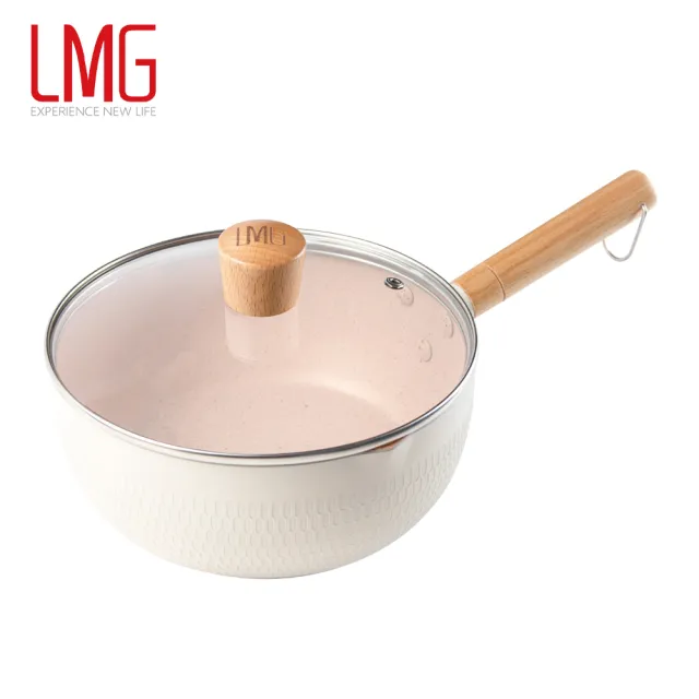 【LMG】錘紋不沾雪平鍋 附蓋20cm 手把/珠頭新升級(不沾鍋/適用各種爐具)