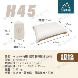 【Metsa 米特薩】眠月翻轉記憶枕H45 ZT-001SD45(悠遊戶外)