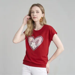 【巧玲瓏】雙層愛心花朵落肩上衣 7413230