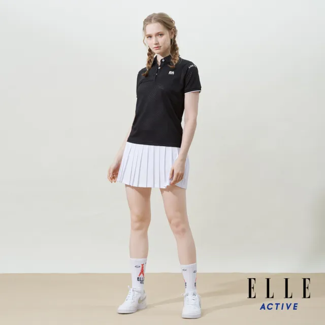 【ELLE ACTIVE】女款 休閒剪接短袖POLO衫-黑色(EA25S2W1104-99)