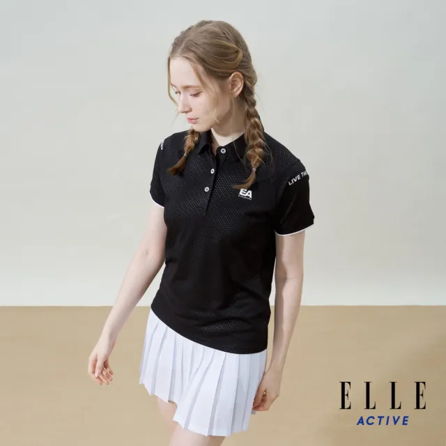 【ELLE ACTIVE】女款 休閒剪接短袖POLO衫-黑色(EA25S2W1104-99)