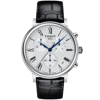 【TISSOT 天梭 官方授權】Carson 羅馬三眼計時石英錶-41mm 男錶 父親節禮物(T1224171603300)