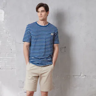 【NAUTICA】官方旗艦 男裝 跳色條紋口袋短袖T恤(藍白色)