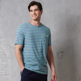 【NAUTICA】官方旗艦 男裝 跳色條紋口袋短袖T恤(藍紫色)