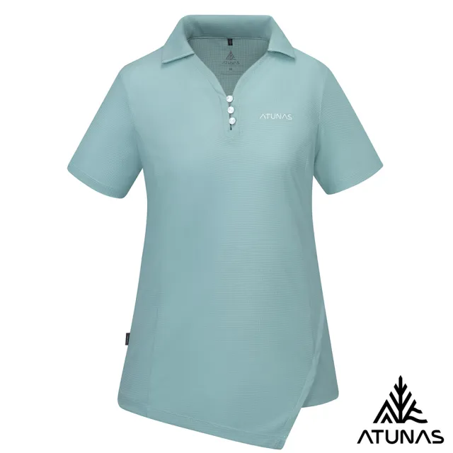 【ATUNAS 歐都納】女款POLARTEC POWER DRY短袖POLO衫(A1PS2503W霧綠/吸濕排汗/抗臭/抗UV防曬/透氣快乾)