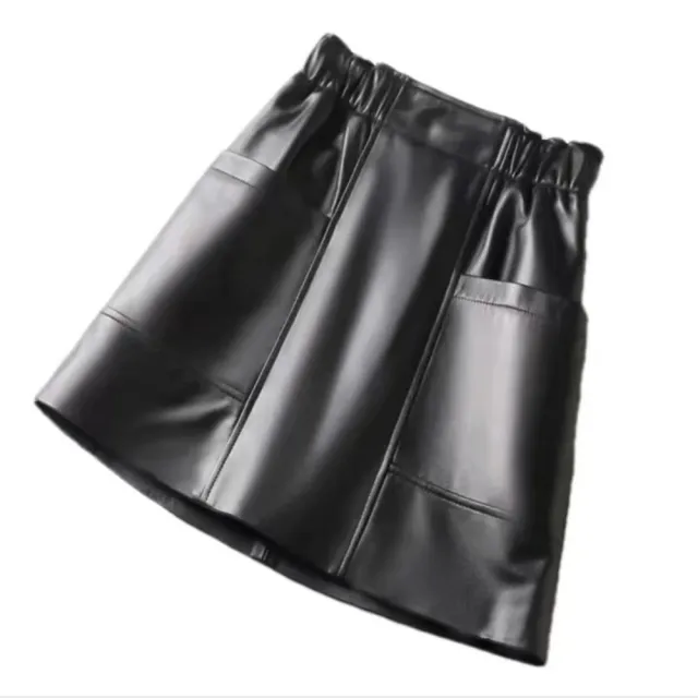 【巴黎精品】女頂級真皮裙真羊皮裙半身裙A字裙短裙子洋裝休閒女裝(真皮口袋n1iv27)