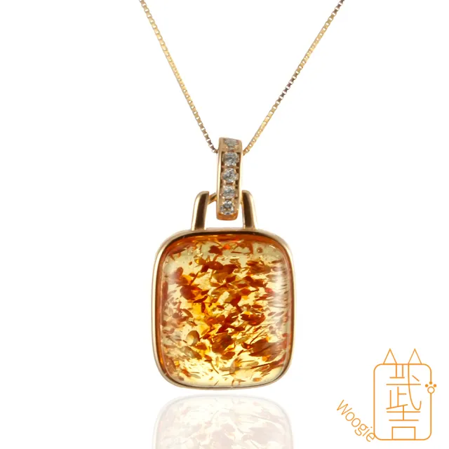 【Woogie武吉珠寶】琥珀蜜蠟精品花珀無飾牌項鍊(方形20mm)