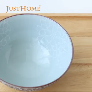 【Just Home】日本製美濃燒陶瓷5吋碗300ml-藍菊(深丸大平碗 可微波 碗 飯碗 碗盤)