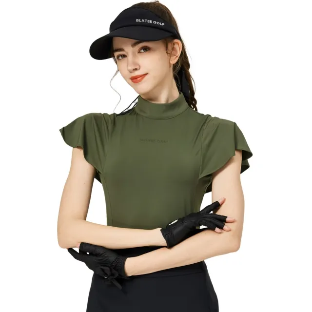 【BLKTEE GOLF】出清特價 波浪袖立領女短袖上衣-白.軍綠.黑(高爾夫短袖上衣 golf球衫)