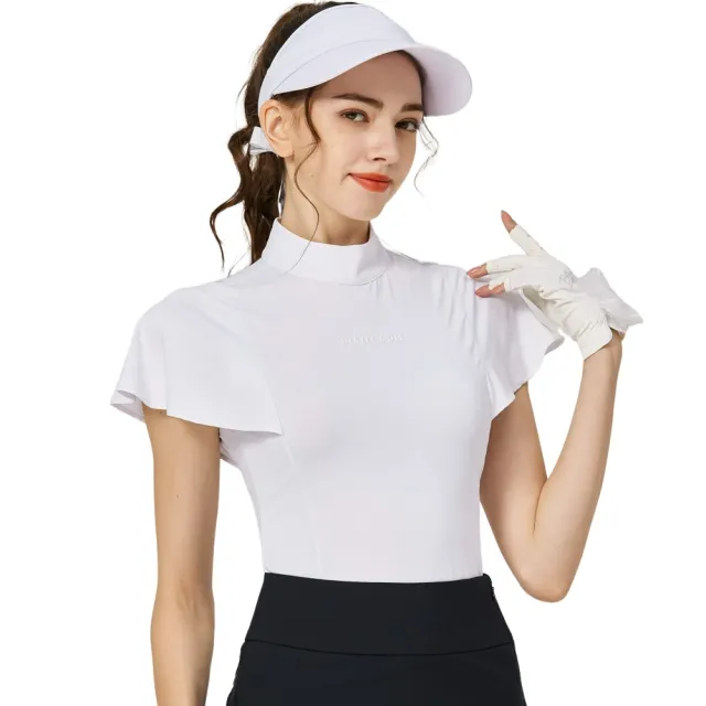 【BLKTEE GOLF】出清特價 波浪袖立領女短袖上衣-白.軍綠.黑(高爾夫短袖上衣 golf球衫)
