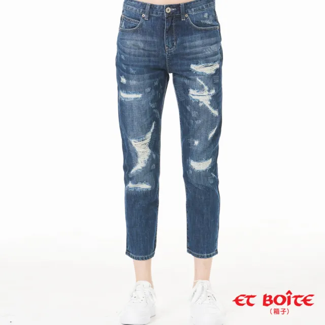 【BLUE WAY】補釘刷破高腰男友褲 - ET BOiTE 箱子