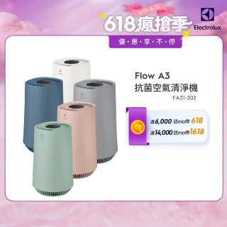 【Electrolux 伊萊克斯】A3抗菌空氣清淨機 FA31-202WT 202BL 202GN 202PK 202GY(8坪適用/5色任選)